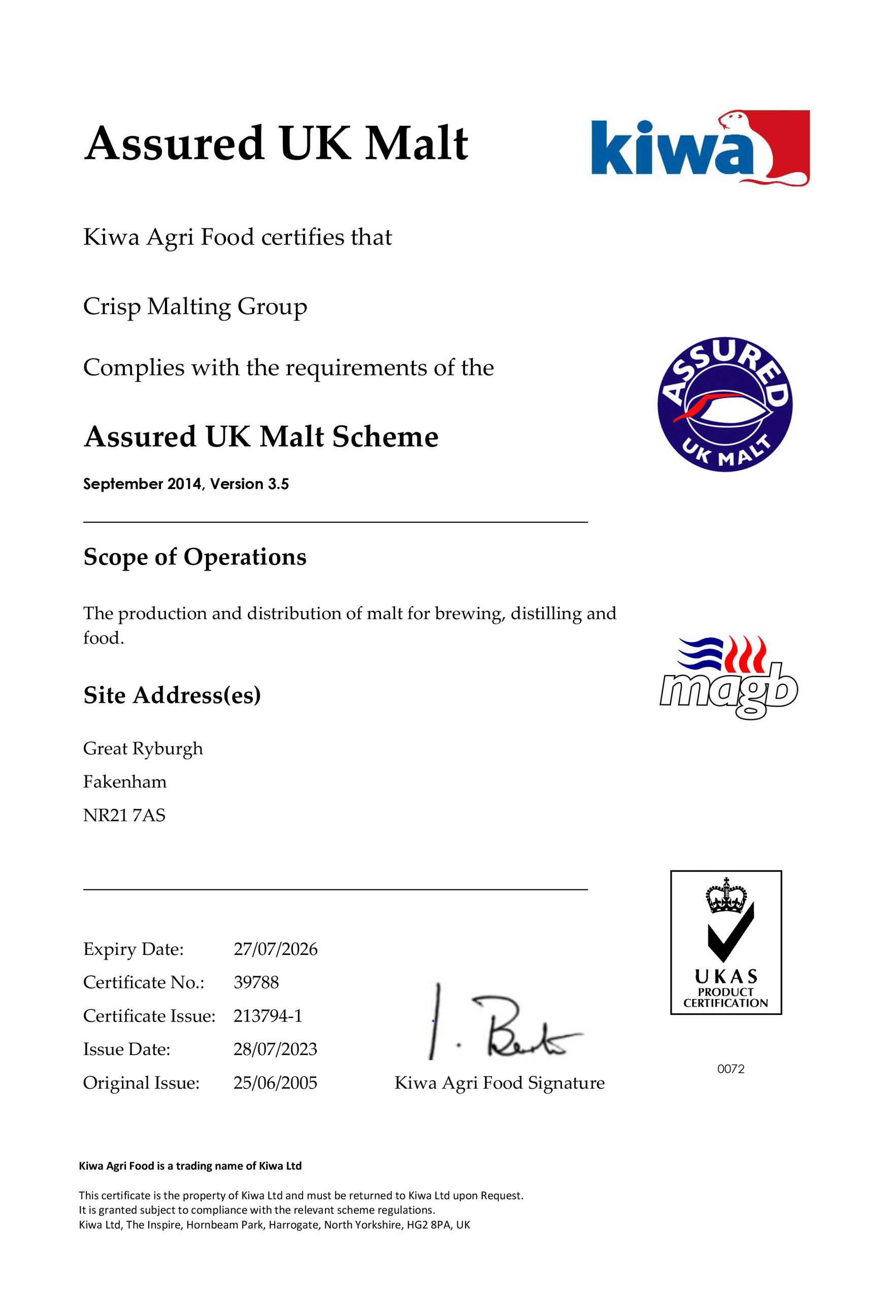 Assured Uk Malt Certificate