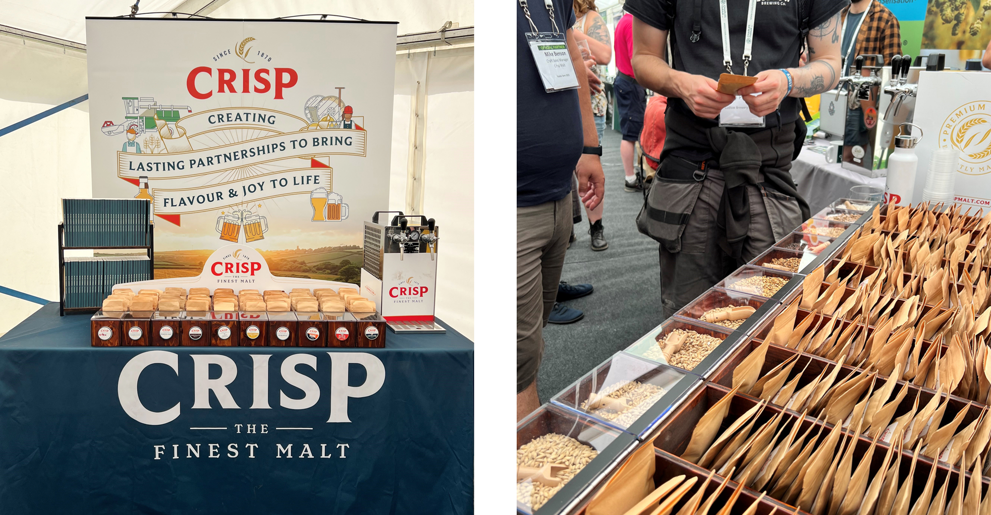Malt Stand with Crisp signage and sample packs