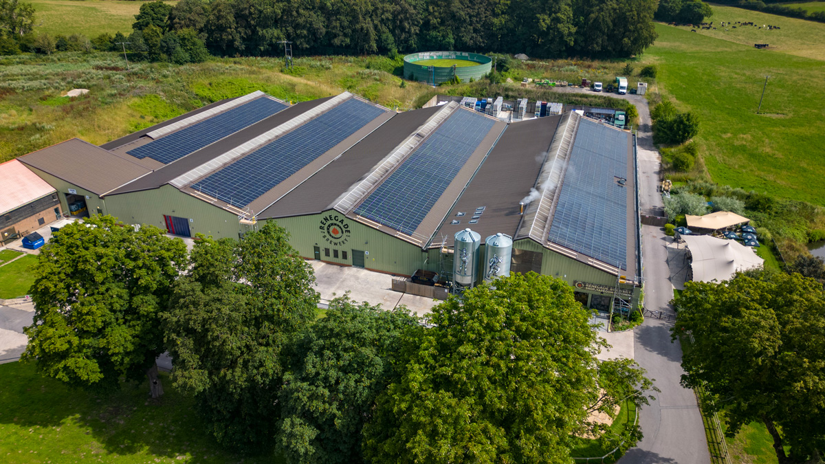 Image of Renegade Brewery with solar panels on the roof