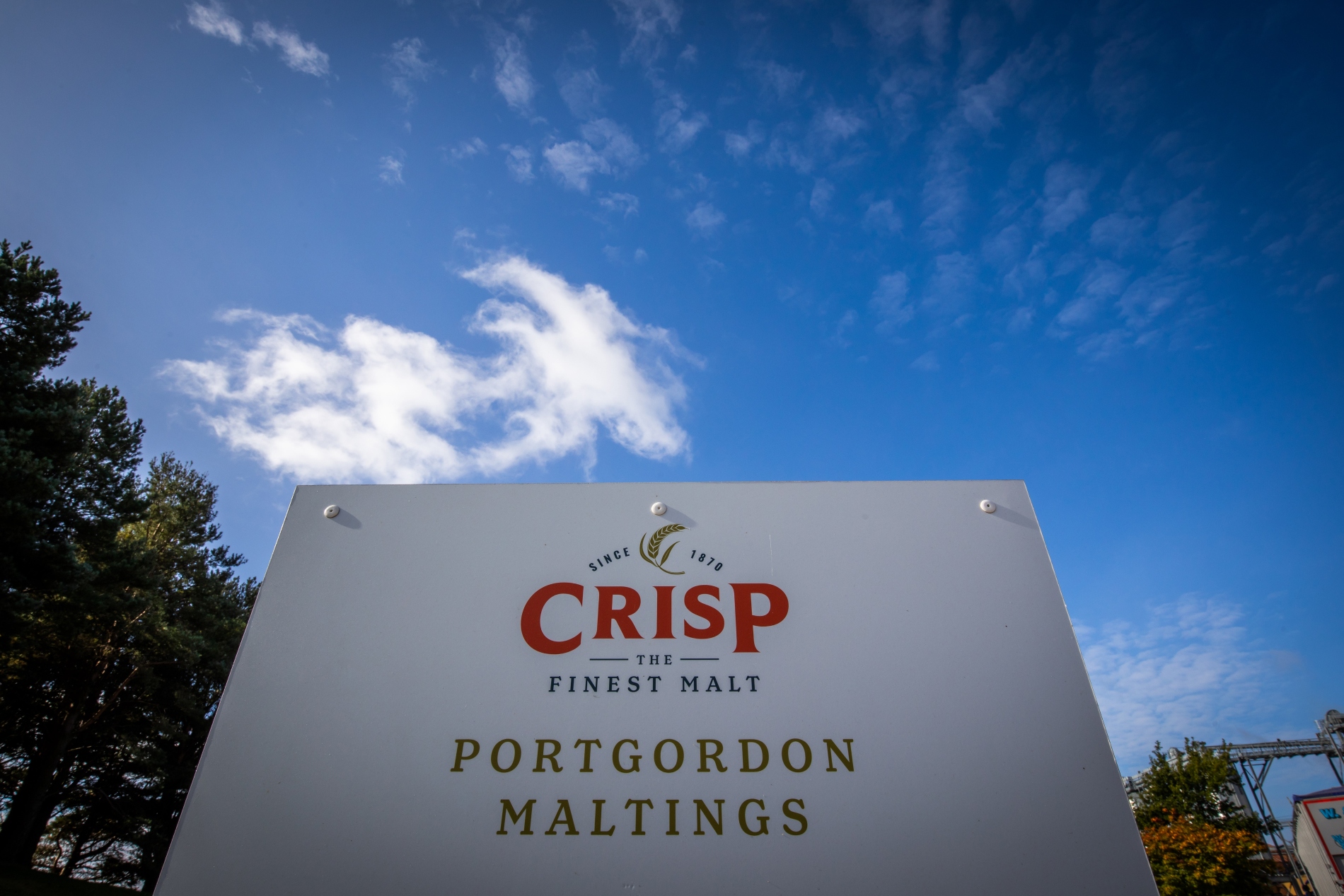 The Crisp Malt sign at the Portgordon Maltings in Scotland